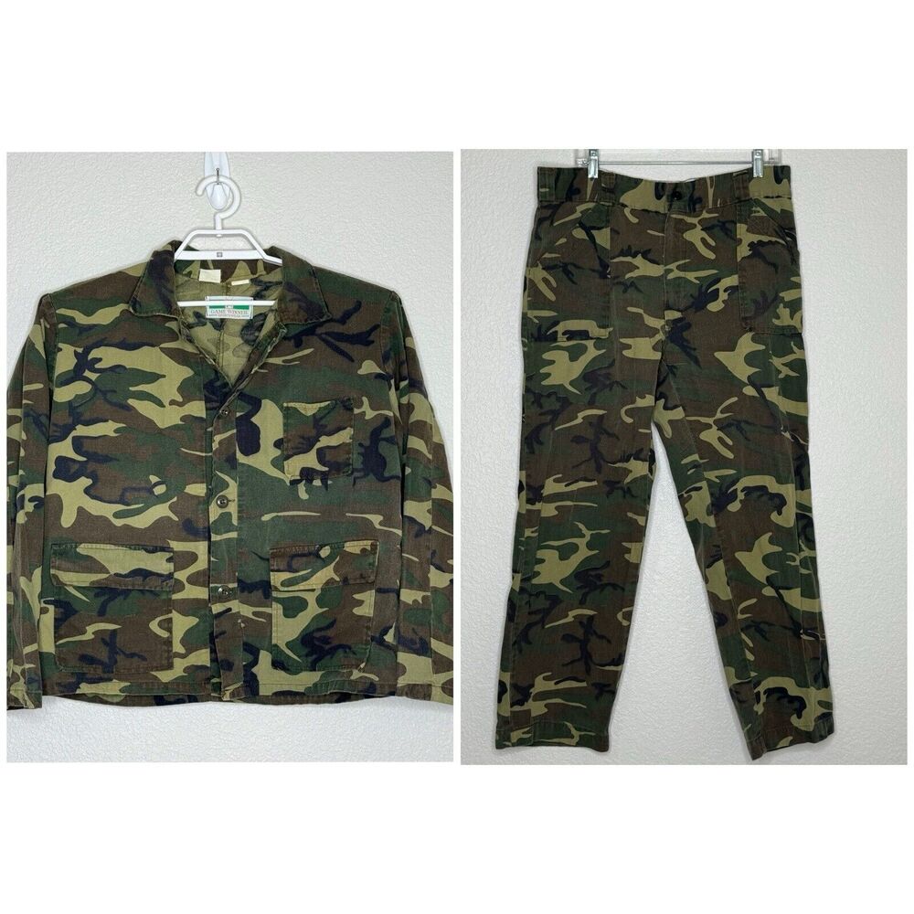 Vintage Game Winner Jacket Sz Large & Pants Sz Large Woodland Camo‎ Hunting